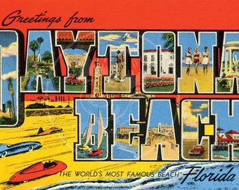 Greetings from Daytona Beach - 10x16 Giclée Canvas Print of Vintage Postcard