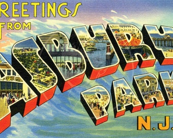 Greetings from Asbury Park (Style 2) - 10x16 Giclée Canvas Print of Vintage Postcard