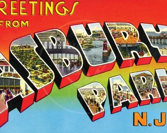 Greetings from Asbury Park (Style 3) - 10x16 Giclée Canvas Print of Vintage Postcard