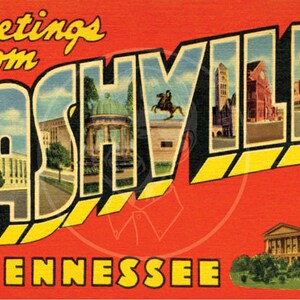 Saudações de Nashville - Impressão em tela giclée 10x16 de cartão postal vintage