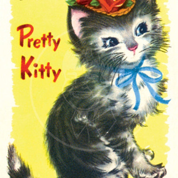 Pretty Kitty - 10x15 Giclée Canvas Print of a Vintage Old Maid Playing Card