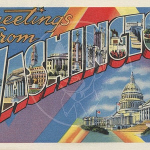 Saudações de Washington DC - Impressão em tela giclée 10x16 de cartão postal vintage