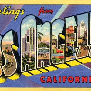 Saudações de Los Angeles (estilo 2) - Impressão em tela giclée 10x16 de um cartão postal vintage