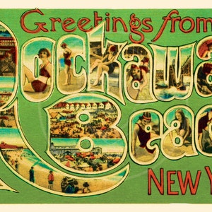 Saludos desde Rockaway Beach - 10x16 Giclée Canvas Print of Vintage Postcard
