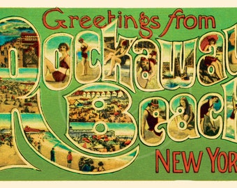 Greetings from Rockaway Beach - 10x16 Giclée Canvas Print of Vintage Postcard