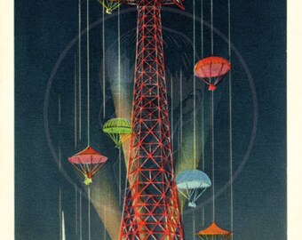 The Parachute Jump  - 10x16 Giclée Canvas Print of Vintage Postcard