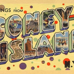 Salutations de Coney Island (style 4) - 10x16 Giclée Canvas Print of vintage Postcard
