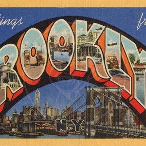 Saluti da Brooklyn (stile 1) - 10x16 Giclée Stampa tela di una cartolina d&#39;epoca