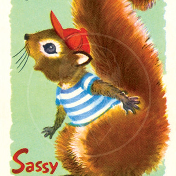 Sassy Squirrel - 10x15 Giclée Canvas Print of a Vintage Old Maid Playing Card