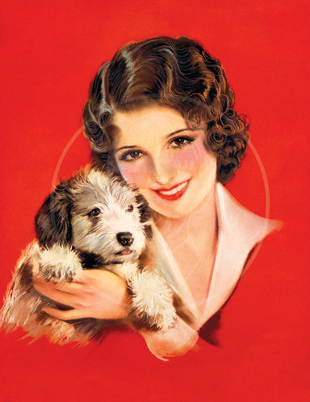 Woman With Dog - 10x13 Giclée Canvas Print of Vintage Pinup - Etsy