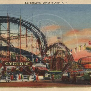 Cyclone, Coney Island - 10x16 Giclée Canvas Print of Vintage Postcard