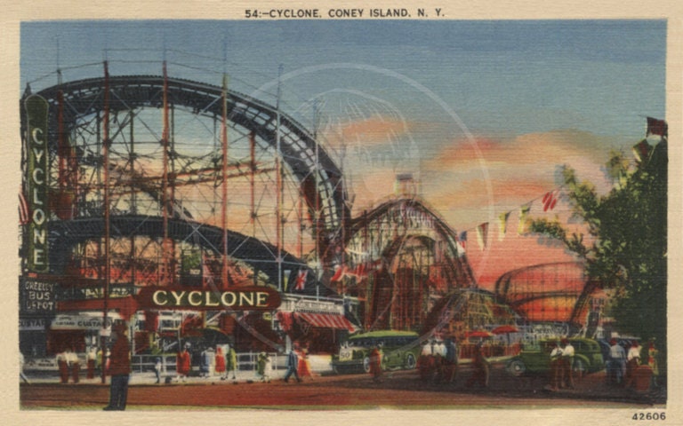 Cyclone, Coney Island - 10x16 Giclée Canvas Print of Vintage Postcard