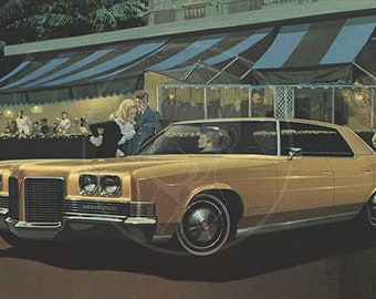 1971 Pontiac Gran Ville 4-door Hardtop - 10x17 Giclée Canvas Print of a Vintage Postcard