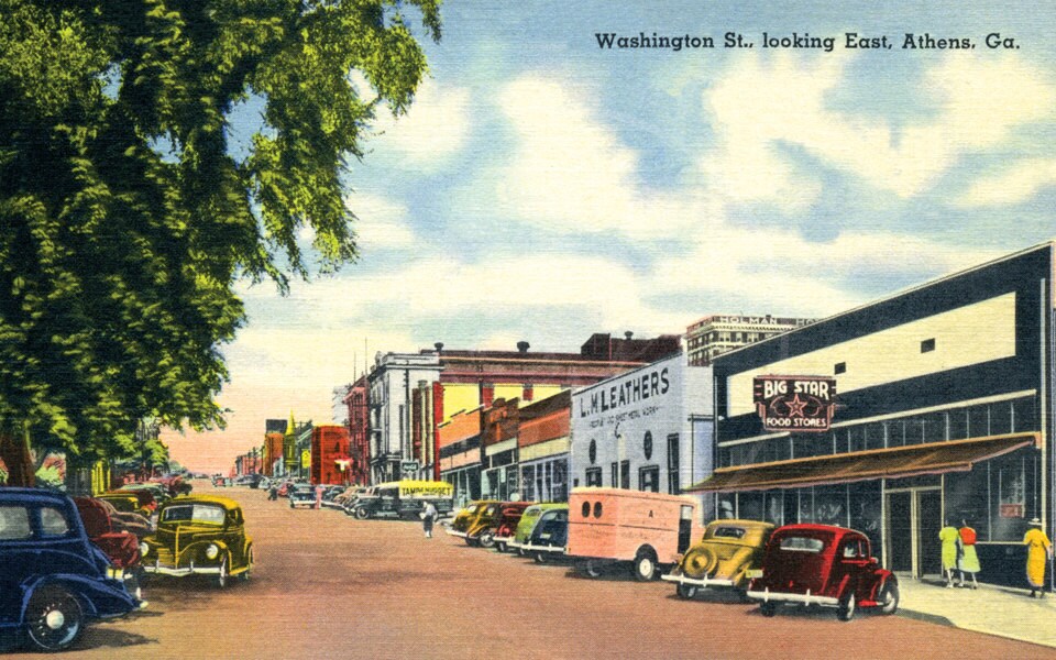 Athens GA Street Scene - 10x16 Giclée Canvas Print of Vintage Postcard