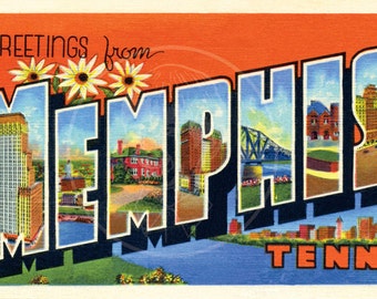 Greetings from Memphis - 10x16 Giclée Canvas Print of Vintage Postcard