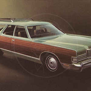 1973 Mercury Marquis Colony Park - 10x17 Giclée Canvas Print of a Vintage Postcard