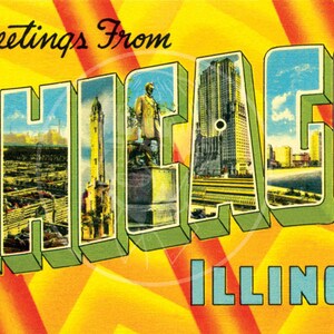 Saludos desde Chicago - 10 x 16 lienzo Giclée impresión una de Vintage postal