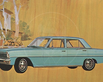 1966 Chevy II Nova Sedan - 10x17 Giclée Canvas Print of a Vintage Postcard