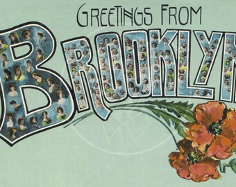 Pozdrowienia z Brooklynu (styl 3) - wydruk giclée na płótnie 10x16 przedstawiający starą pocztówkę