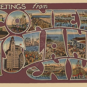 Salutations de Coney Island (style 2) - 10 x 16 impression Giclée sur toile Vintage carte postale