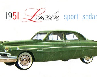 1951 Lincoln Sport Sedan - 10x17 Giclée Canvas Print of a Vintage Postcard