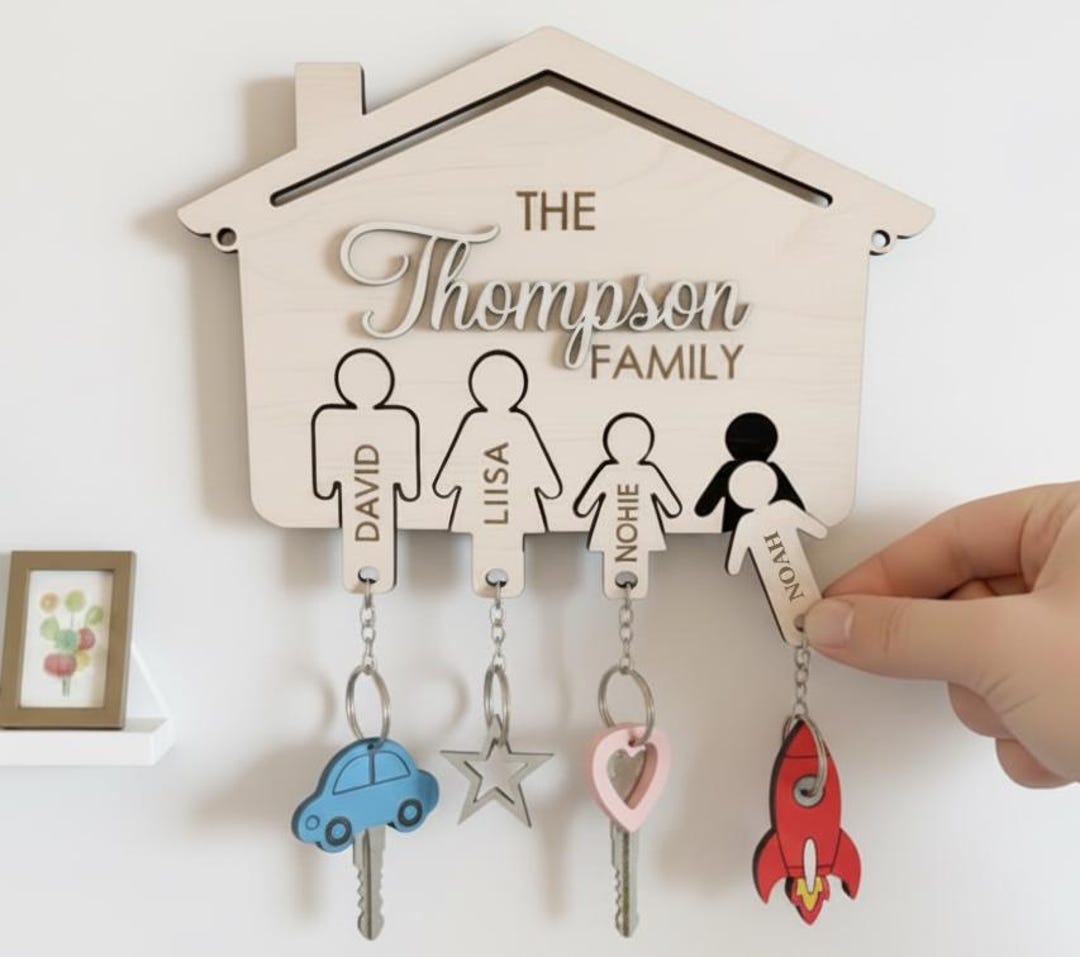 Personalized Family Key Holder | Custom Name Wooden Key Rack | Family ...