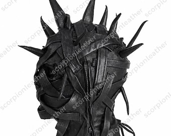 Handmade Black Sheep Leather Spiked Mask – Gothic Alternative Statement Hood | Unisex