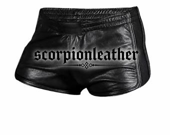 Men’s Handmade Black Leather Shorts – Genuine Sheepskin Custom Fit Athletic Style Shorts