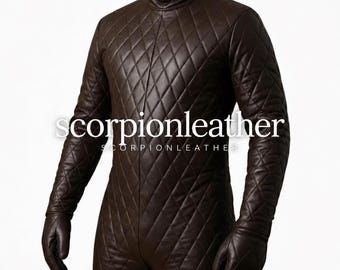 Handcrafted Brown Quilted Leather Bodysuit – Full Coverage Statement Outfit