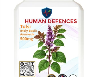 Holy Basil ( Tulsi ) 500mg 60 Capsules / Human Defences ™ Manufactured in the UK by Spitfire Ltd