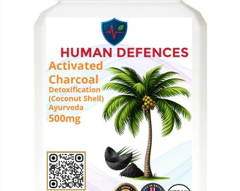 Activated Charcoal Natural Coconut Shell 500mg 60 Capsules / Human Defences ™ Manufactured in the UK by Spitfire Ltd