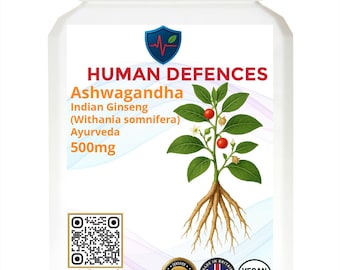 Ashwagandha (Withania somnifera) 500mg 60 Capsules / Human Defences ™ Manufactured in the UK by Spitfire Ltd