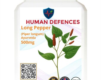 Long pepper (Piper longum) 500mg 60 Capsules / Human Defences ™ Manufactured in the UK by Spitfire Ltd