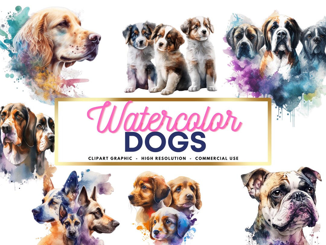 Watercolor Dogs Clipart Bundle | Puppy Portrait Pngs for POD ...