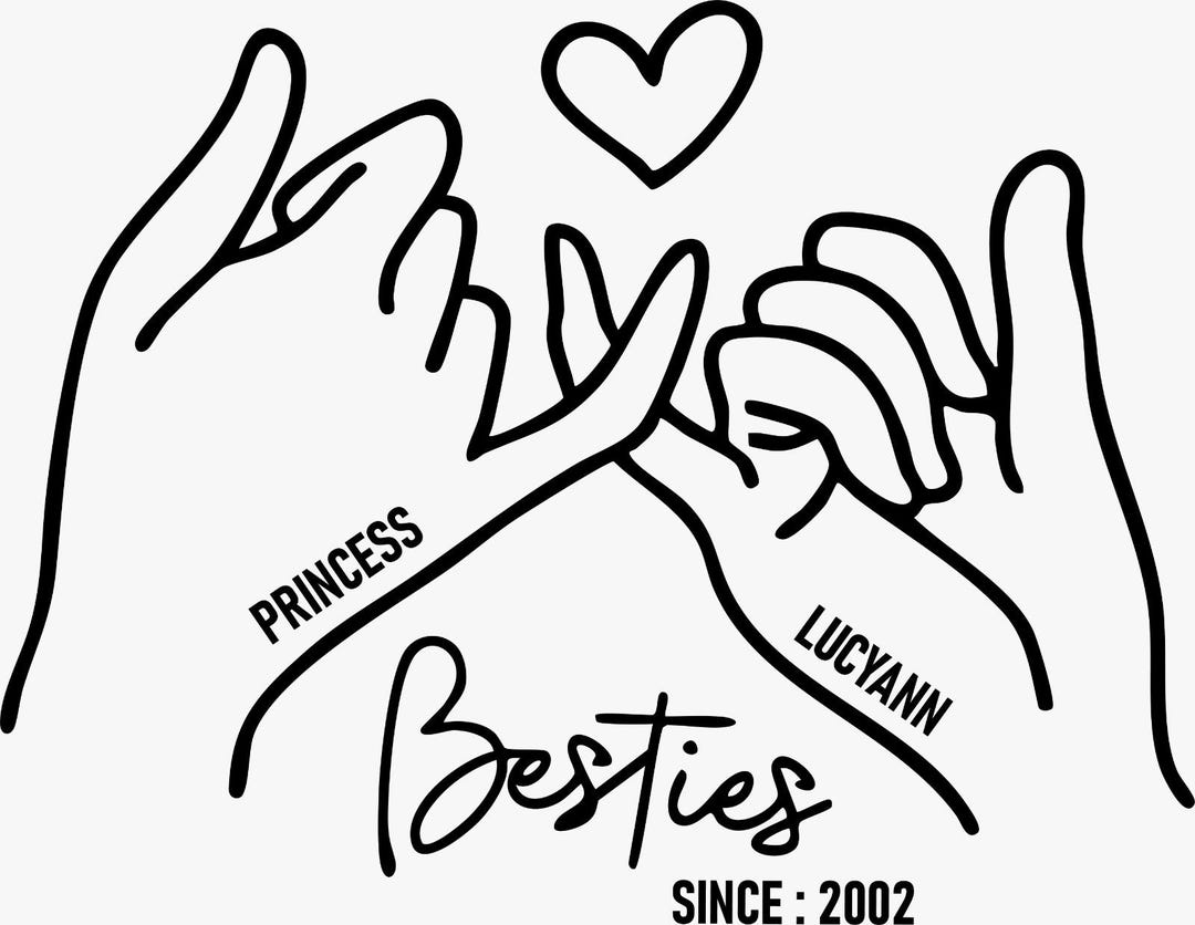 Besties Hand Heart SVG and PNG Design, Besties Since 2002, Matching ...