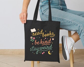 Buch-Liebhaber-Taschentasche | "Read Books Be Kind Stay Weird" Tragetasche aus Canvas