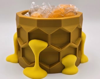 Honeycomb Candy Dish with Dripping Honey – 3D Printed Decorative Bowl