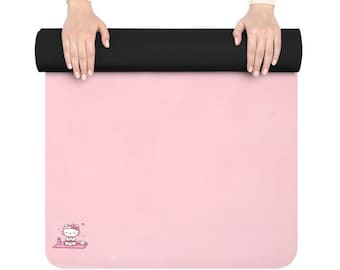 Esterilla de yoga con diseño de gato meditando / Almohadilla de goma antideslizante rosa para fitness