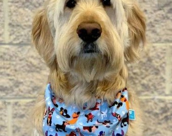 Dog Bandana | Disney Dogs Blue | Reversible | Snap Close or Over the Collar