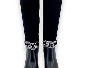 Bottes hautes confectionnées à la main en cuir de veau véritable et en daim, pointure 41