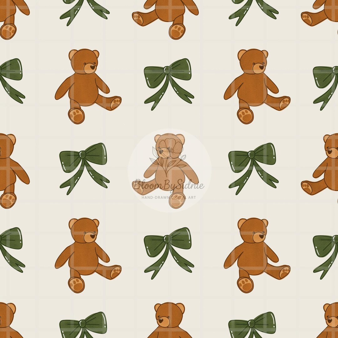 Teddy Bear Bows Seamless Pattern, Coquette Fabric Design (PNG Digital ...
