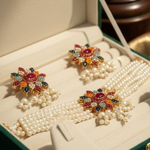 Multicolor Kundan Pearl Bridal Jewelry Set | Indian Pakistani Wedding Earrings & Choker | Statement Traditional Jewelry
