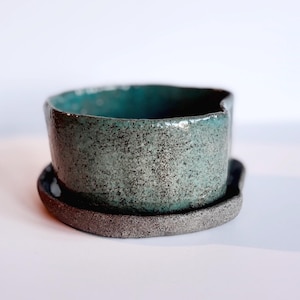 Handmade Medium Bowl & Saucer Set for Coffee or Tea • Sculptural Stoneware • Unique Everyday Ceramics