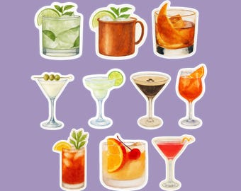 Cocktail Sticker Set – Waterproof Drink Stickers for Laptops, Bar Carts