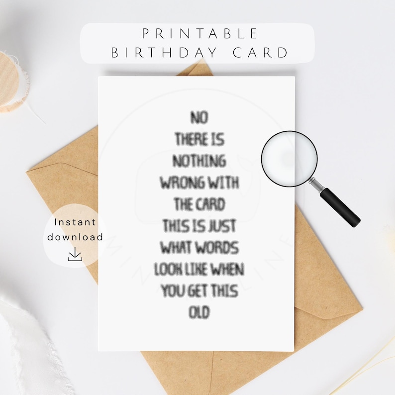 Carte d'anniversaire humoristique avec texte flou | Carte d'anniversaire à imprimer pour un(e) ami(e) | Carte pour fêter un anniversaire important | Carte sarcastique pour lui ou elle | Téléchargement instantané image 1