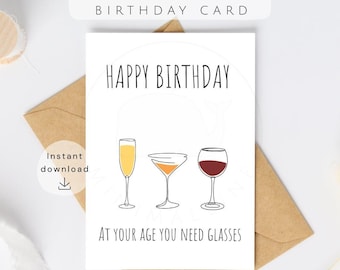 Funny Alcohol Birthday Card Printable | Birthday Card for Best Friend | Humors Minimal Alcohol Card for Him for Her| Instant Download
