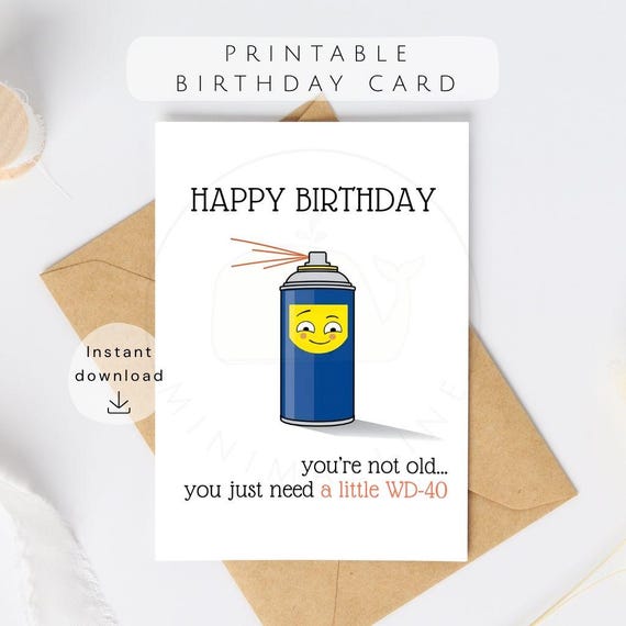 Funny WD-40 Birthday Card Printable | Birthday Card for Him | Printable Funny Card for Dad, Husband or Friend | instant Download