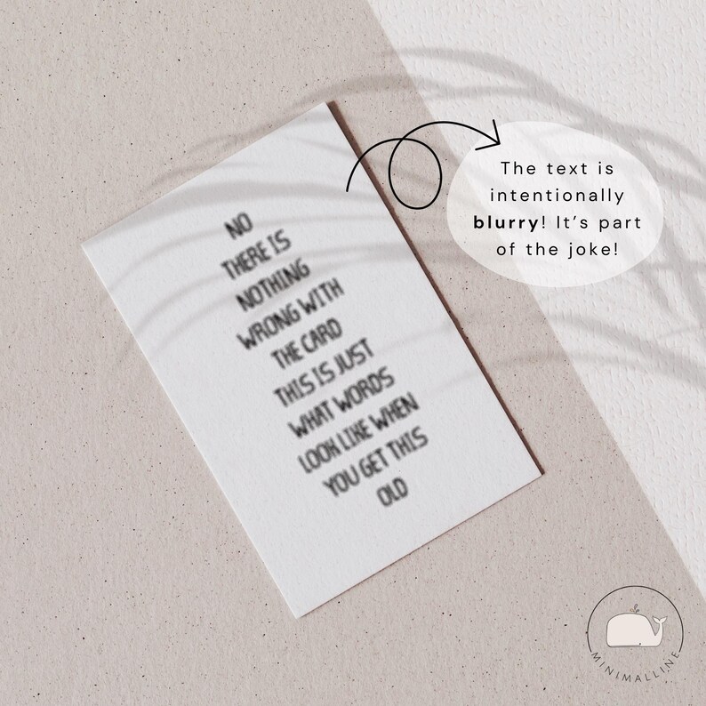 Carte d'anniversaire humoristique avec texte flou | Carte d'anniversaire à imprimer pour un(e) ami(e) | Carte pour fêter un anniversaire important | Carte sarcastique pour lui ou elle | Téléchargement instantané image 2