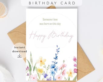 Floral Birthday Card Printable | Watercolor Birthday Card for Her | Flower Birthday Card for Mum, Wife, Girlfriend | Instant Download