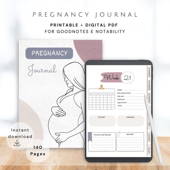 Digital Pregnancy Journal | Hyperlinked Maternity Planner for Goodnotes Notability | Baby Bump Tracker | Expecting Mom Gift | Pregnancy